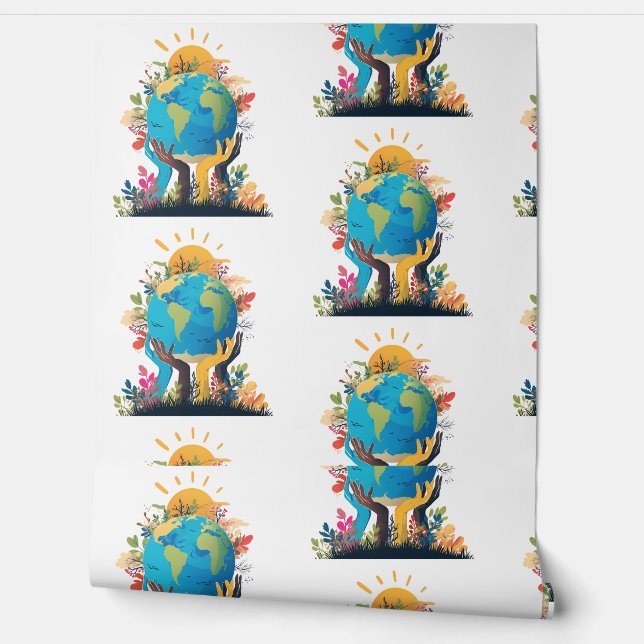 Papel Pintado Medio ambiente - Ilustracion terrestre con mano y  (Desenrollar)
