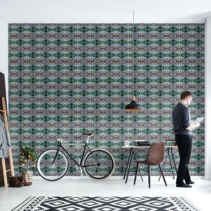 Papel Pintado Medio de patrón ocular verde y plateado