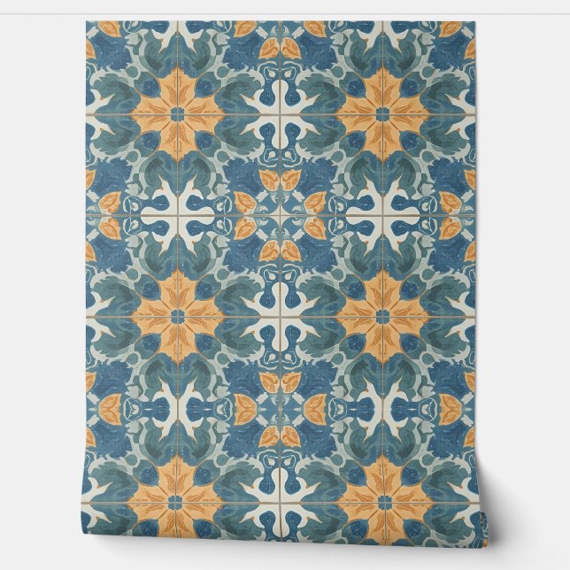 Papel Pintado Mediterranean Blue and Gold Pattern (Desenrollar)