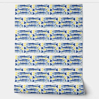 Papel Pintado Mediterranean Summer Blue and Yellow Sardines