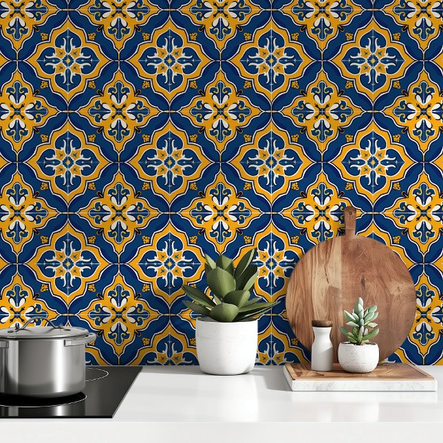 Papel Pintado Mediterráneo dorado: Azulejo azul y amarillo (Subido por el creador)