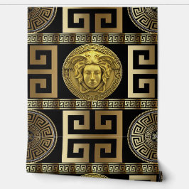 Papel Pintado Medusa Greek Key Gold sobre el diseñador negro
