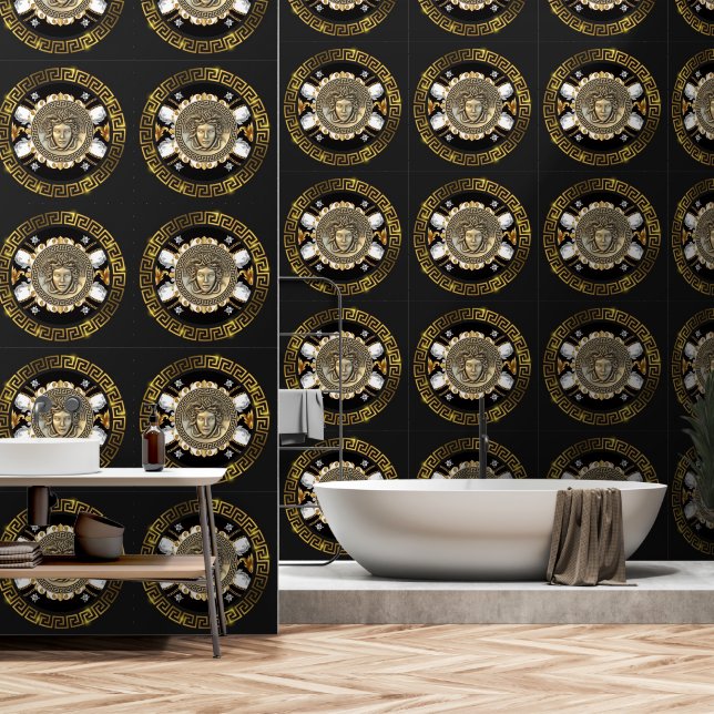 Papel Pintado Medusa y el diseñador de claves de meandro griego (Baño)