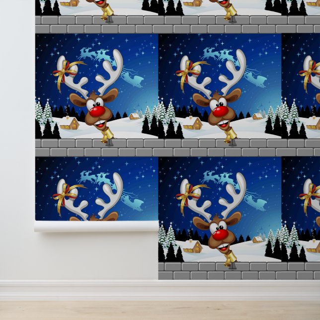 Papel Pintado Meme Divertido de Navidad de Reno Espiando (Solicitud)