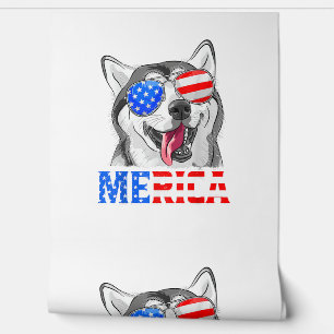 Papel Pintado Merica Siberian Husky Dog Bandera Estadounidense 4