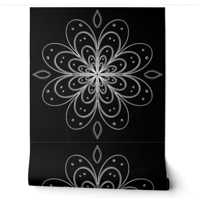 Papel Pintado Metallic flower tile abstract silver (Desenrollar)