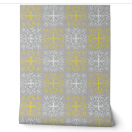Papel Pintado Metallic flower tile gray background