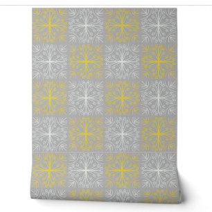 Papel Pintado Metallic flower tile gray background