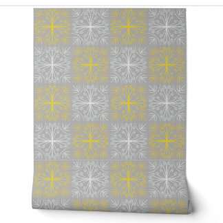 Papel Pintado Metallic flower tile gray background
