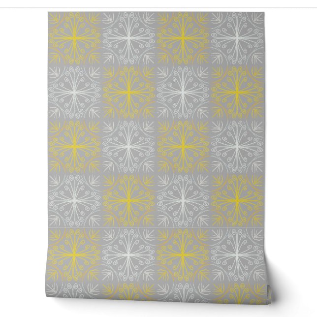 Papel Pintado Metallic flower tile gray background (Desenrollar)
