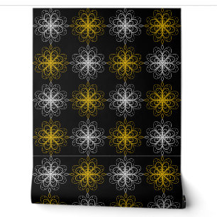 Papel Pintado Metallic flower tile gray background