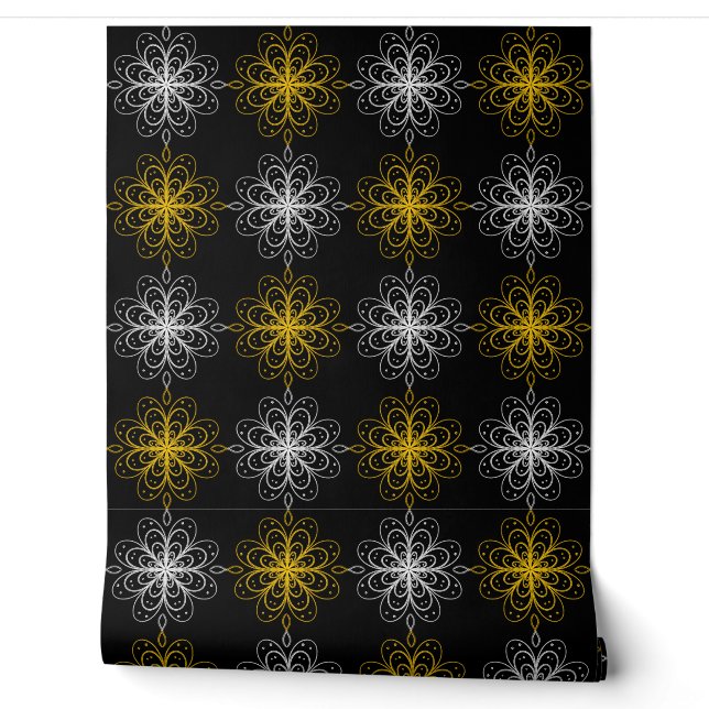Papel Pintado Metallic flower tile gray background (Desenrollar)