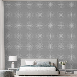 Papel Pintado Metallic flower tile gray background
