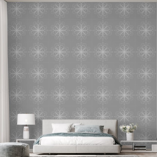 Papel Pintado Metallic flower tile gray background (Dormitorio)