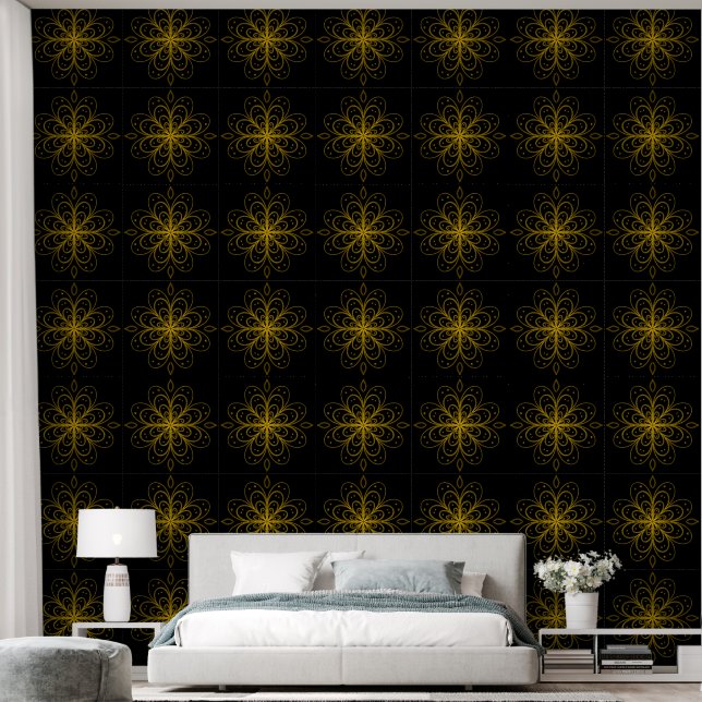 Papel Pintado Metallic flower tile gray background (Dormitorio)