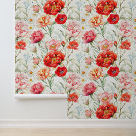 Papel Pintado Mezcla clásica de flores rojas peony tulip rosa da