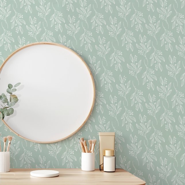 Papel Pintado MIA Sage Green Flower Pattern Botanical Floral (MIA Sage Green Flower Pattern Botanical Floral Wallpaper)