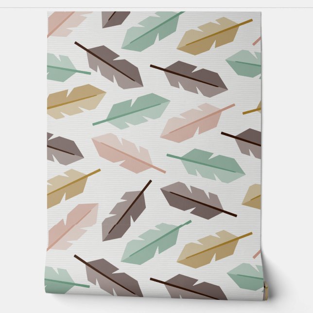 Papel Pintado Mid-Century Modern Retro Feathers Wallpaper (Desenrollar)
