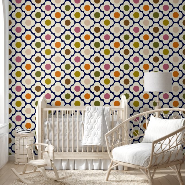 Papel Pintado  Mid Century Modern | Retro Pop Flower Mosaic (Niños)
