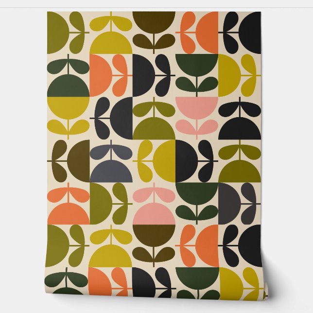Papel Pintado Mid‑century modern- Retro Scandinavian Flowers  (Desenrollar)