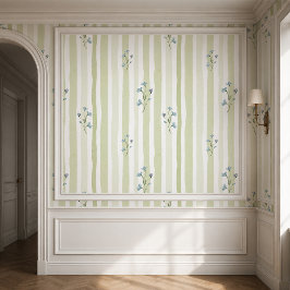 Papel Pintado Mild Blue Flor Silvestre & Franja de Salvia Acuare