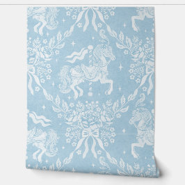 Papel Pintado Mineral Blue Rococo Carousel Horses & Florals 