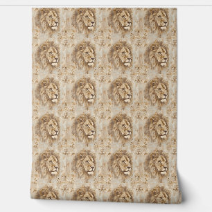 Papel Pintado Mini de León Noble - Beige, Oro, Blanco