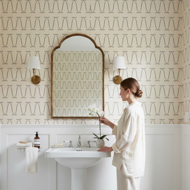 Papel Pintado Minimal Bow Pattern Elegant Neutral Modern design (Stylish modern, coquette charcoal and cream ribbon bow wallpaper )