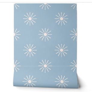 Papel Pintado Minimalista explosión de sol boho en azul polvorie