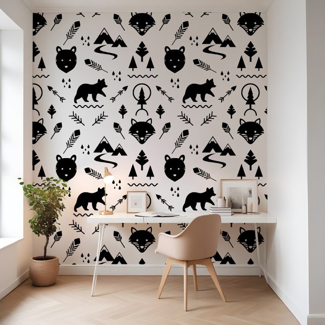 Papel Pintado Mínimo al aire libre de animales forestales salvaj (Minimal Outdoor Wilderness Forest Forest Animals Wallpaper)