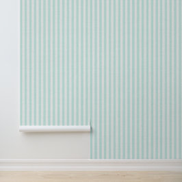 Papel Pintado Mint Green Vertical Stripes Linen Texture Coastal
