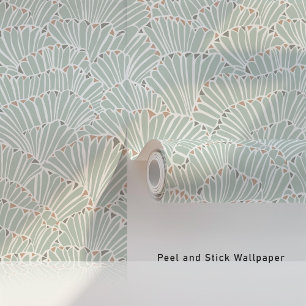 Papel Pintado Mint Green y Dusty Pink Shell Art Deco