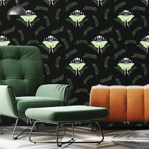 Papel Pintado Mística Verde Etérea Polilla Luna Celestial