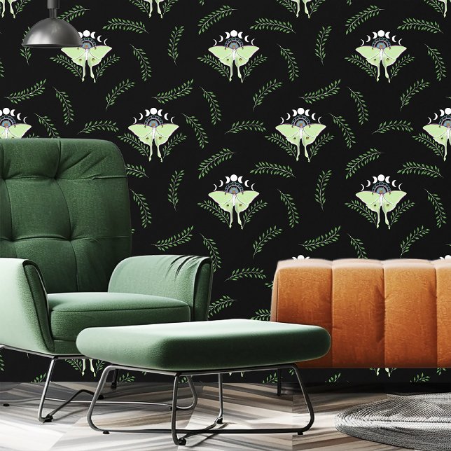Papel Pintado Mística Verde Etérea Polilla Luna Celestial (Subido por el creador)