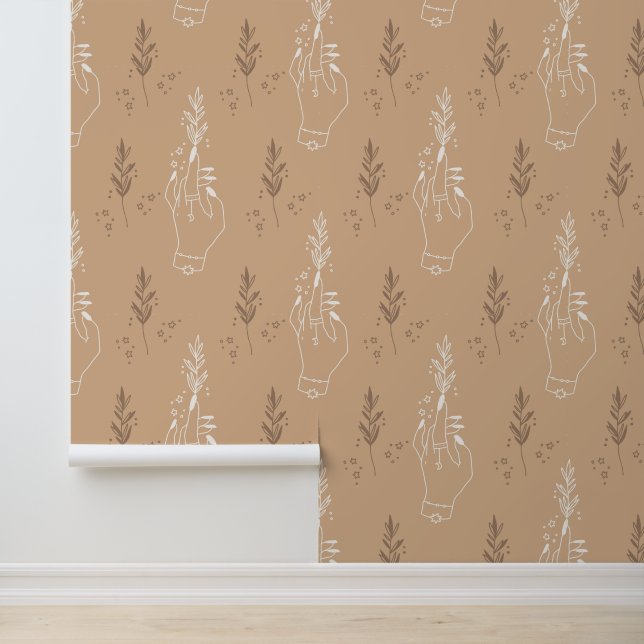 Papel Pintado Místico Boho Patrón Continuo de Manos Celestiales  (Solicitud)