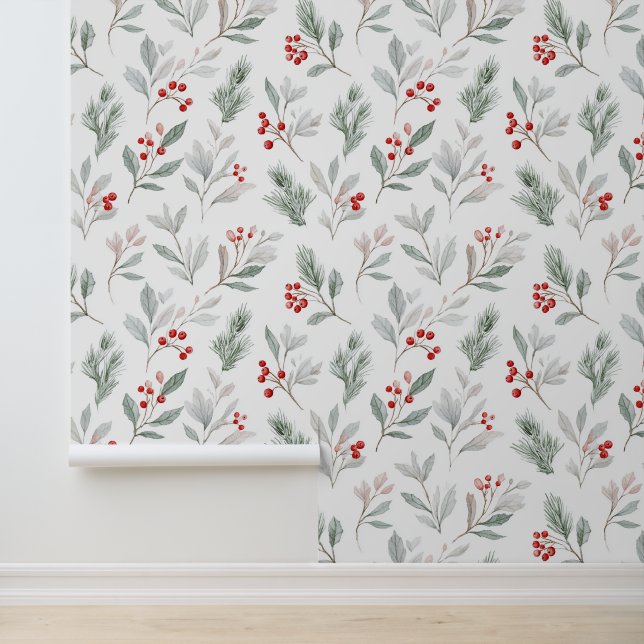 Papel Pintado Mistletoe and Holly Berries Pattern (Solicitud)