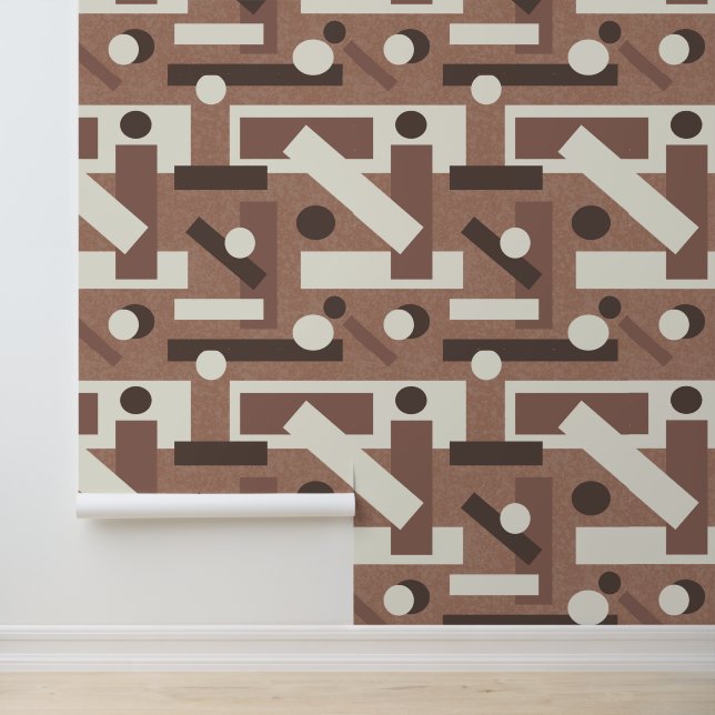 Papel Pintado Mocha Mousse Geometric Mid Century Arte Moderno (Solicitud)