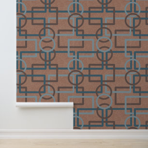 Papel Pintado Mocha Mousse Verde azulado Retro Cuadrados Geométr