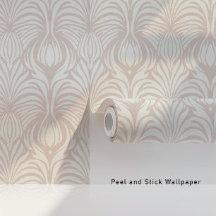 Papel Pintado Moda Art Deco Patrón de pluma floral Beige suave