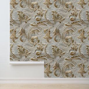 Papel Pintado Moda cuero blanco con herramientas de oro