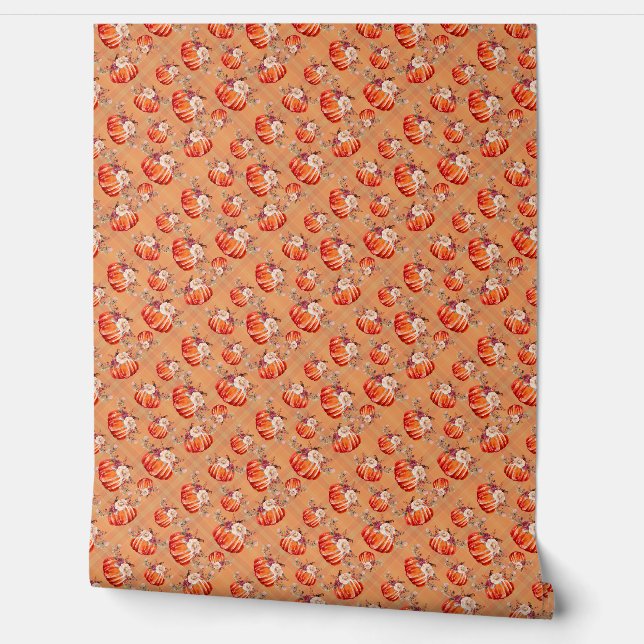 Papel Pintado Moda de caída de crema de naranja floral de calaba (Desenrollar)
