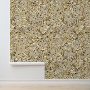 Papel Pintado Moda de cuero con herramientas de oro beige