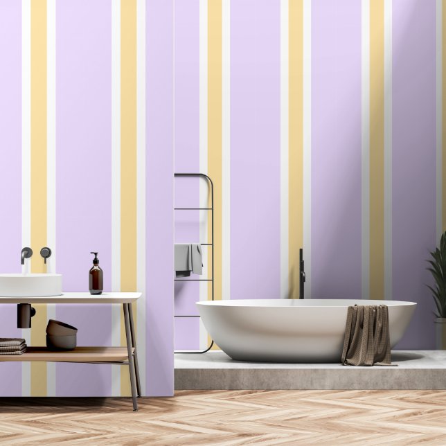 Papel Pintado Moda divertida Pastel Purple Beige Bandas de Carre (Baño)