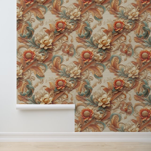 Papel Pintado Moda, elegancia Cremas y textura floral de cuero (Solicitud)