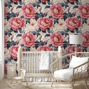Papel Pintado Moda floral de peones blancos rosados vivos