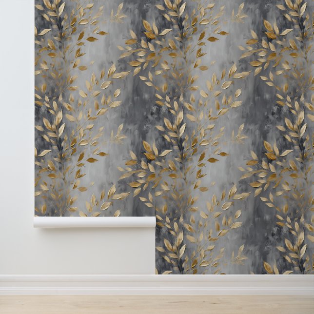 Papel Pintado Moda Hojas de oro Gris ahumadas (Solicitud)