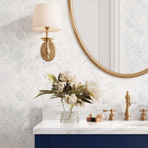 Papel Pintado Moda moderna Línea Azul Arte Patrón de follaje flo