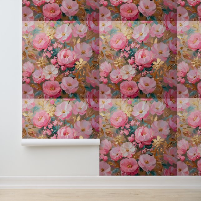 Papel Pintado Moda Oro rosado Peel botánico y Palo de Arte (Solicitud)