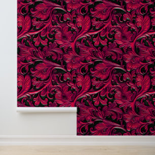 Papel Pintado Moda rojo negro de cuero grande