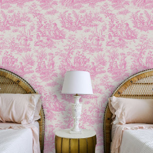 Papel Pintado Moda vintage bebé rosa toile de jouy impreso